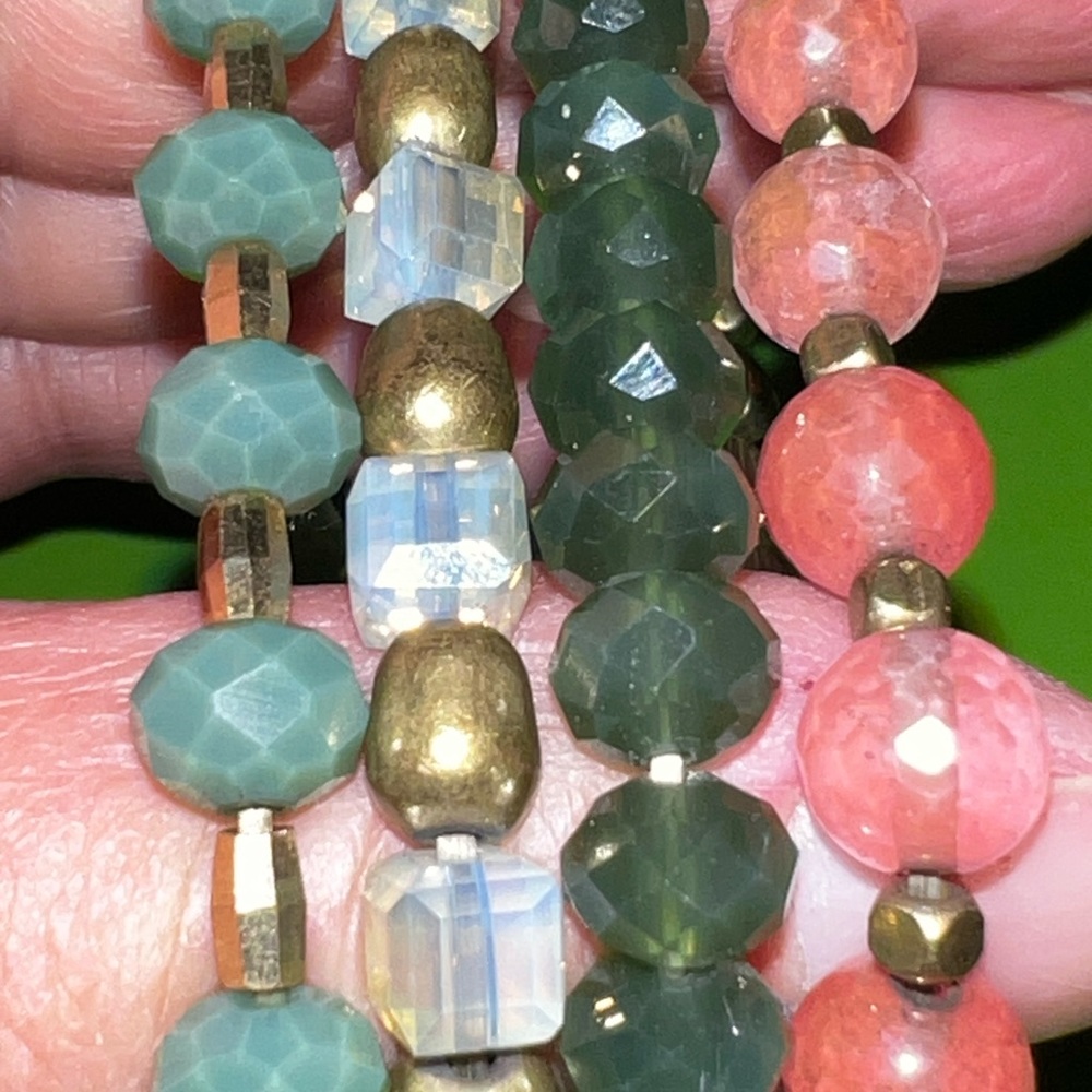 bead stretch bracelet beachy boho faceted glass stone charm stackable set 4 - Picture 2 of 16
